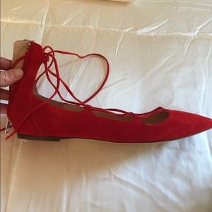 NWT J.Crew flats size 10. Red suede lace up.